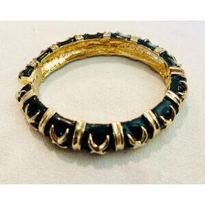 VTG NLH Landau Navy & Gold Clamper Bracelet – Signed 1980s Bold X Design Bangle